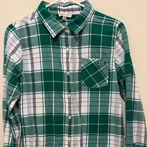 Like New-Women's Marshall University Green Plaid Flannel Button-Up Shirt